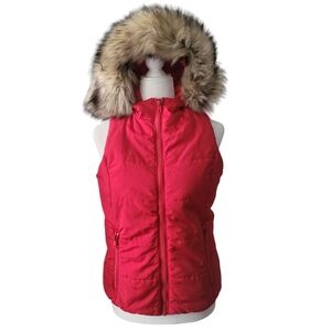 Liz Claiborne Red Puffer Vest with Faux Fur Hood